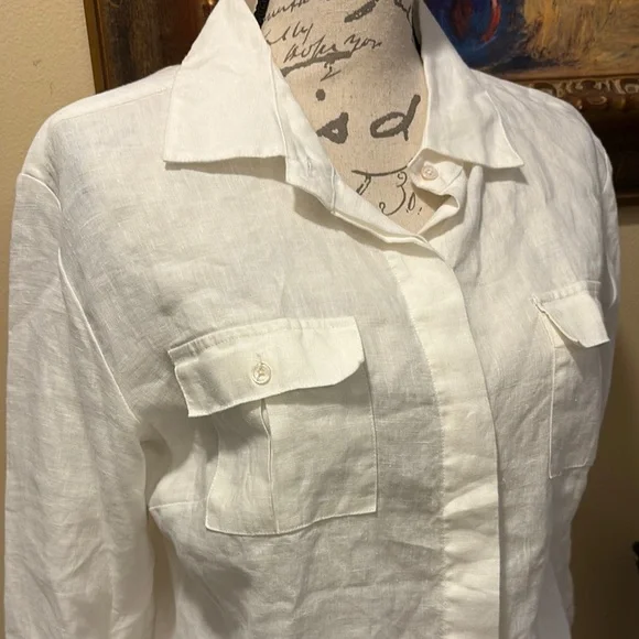 Tommy Bahama linen White Long Sleeve Button Down Double pockets Shirt - Picture 2 of 11